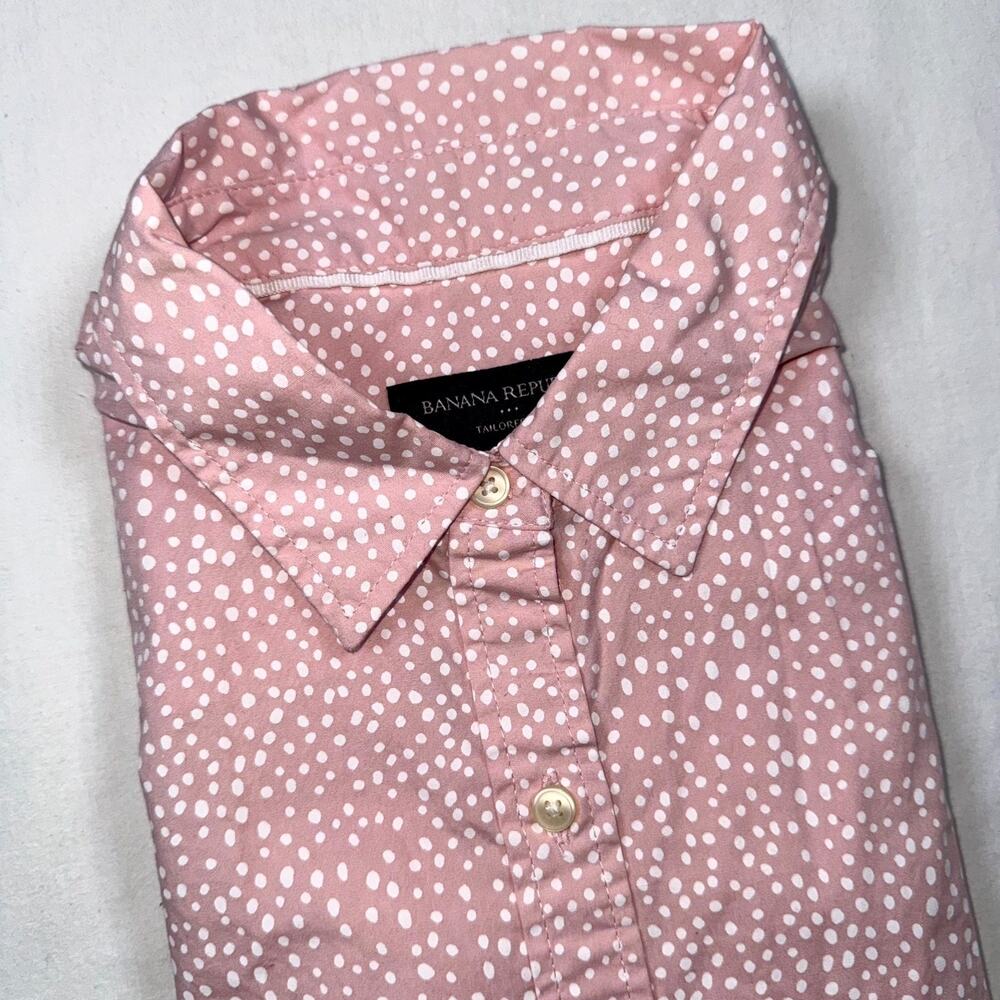 Banana Republic Top Womens 8P Pink Polka Dot Tailored Fit Button Front Blouse